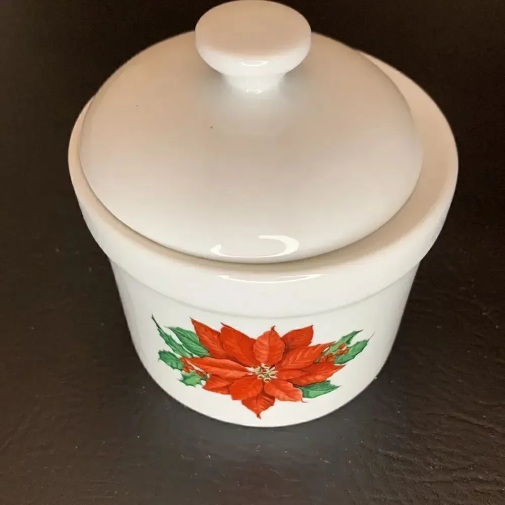 Hallmark Poinsettia Sugar Bowl Lid Creamer 3 Piece Micro Dishwasher Christmas